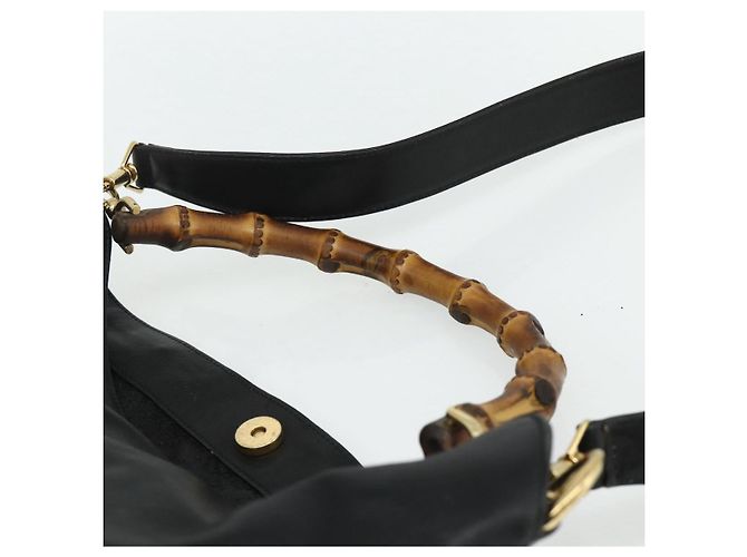 Borsa a mano in pelle GUCCI Bamboo 2way Nero Oro 001 3754 1577 Auth ep14302 D'oro - vista 8