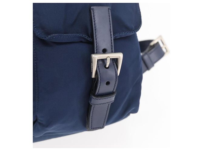 Zaino PRADA in nylon blu navy argento Auth yk20267 - vista 21