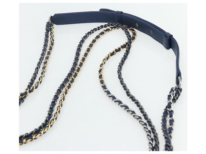 Borsa Chanel Chain Gabriel De Chanel in pelle caviar blu oro CC Auth ka4104SAV D'oro - vista 8