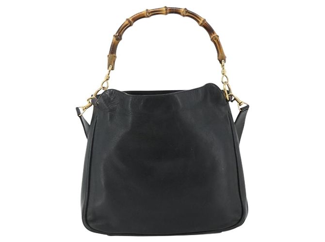 Borsa a Spalla in Pelle Gucci Bamboo 2way Nera Oro Auth bs34729 Nero D'oro - vista 2