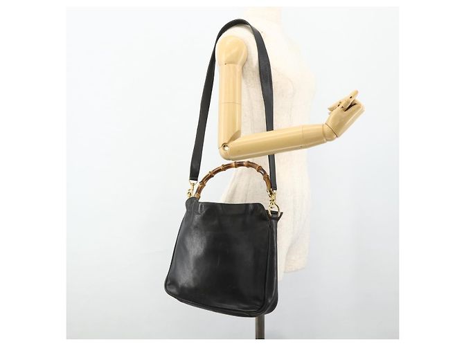 Borsa a Spalla in Pelle Gucci Bamboo 2way Nera Oro Auth bs34729 Nero D'oro - vista 23