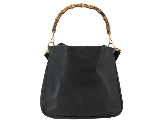Borsa a Spalla in Pelle Gucci Bamboo 2way Nera Oro Auth bs34729 Nero D'oro - vista 3