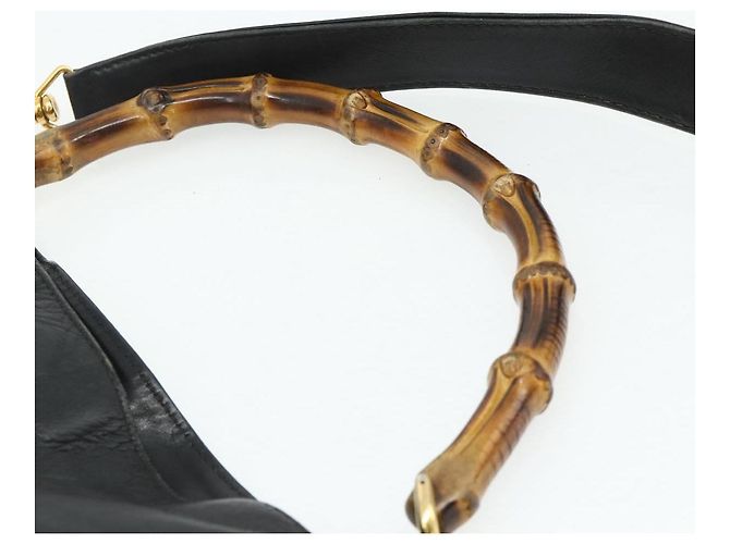 Borsa a Spalla in Pelle Gucci Bamboo 2way Nera Oro Auth bs34729 Nero D'oro - vista 8