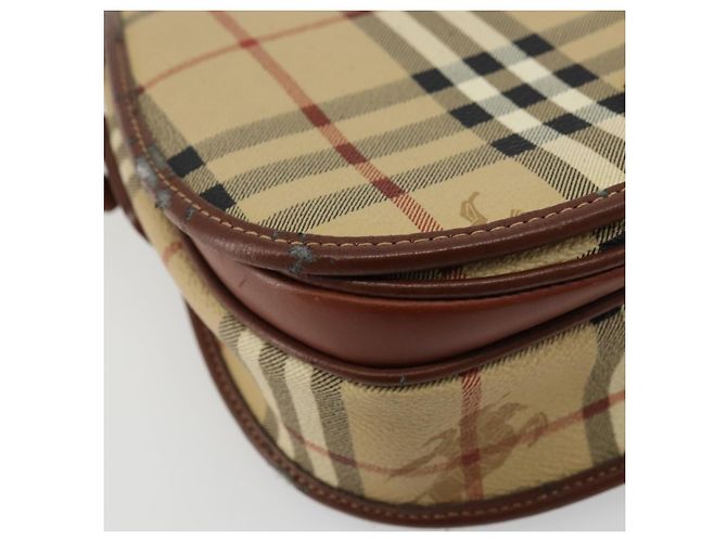Borsa a Spalla Burberrys Nova Check in Pelle PVC Beige Oro Auth 176693 D'oro - vista 11