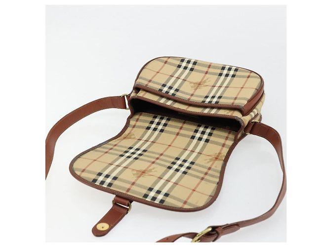 Borsa a Spalla Burberrys Nova Check in Pelle PVC Beige Oro Auth 176693 D'oro - vista 17