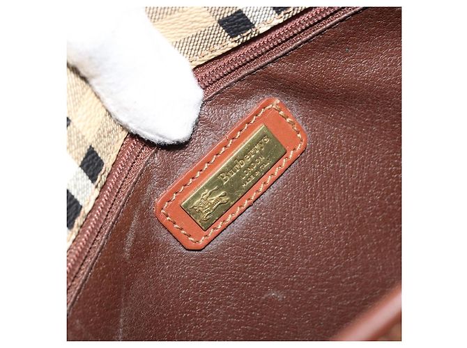 Borsa a Spalla Burberrys Nova Check in Pelle PVC Beige Oro Auth 176693 D'oro - vista 18