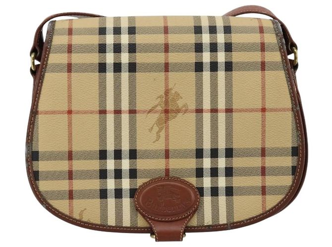Borsa a Spalla Burberrys Nova Check in Pelle PVC Beige Oro Auth 176693 D'oro - vista 2