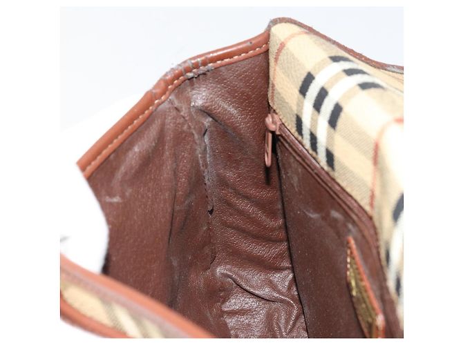 Borsa a Spalla Burberrys Nova Check in Pelle PVC Beige Oro Auth 176693 D'oro - vista 21