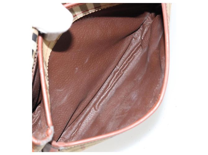 Borsa a Spalla Burberrys Nova Check in Pelle PVC Beige Oro Auth 176693 D'oro - vista 24