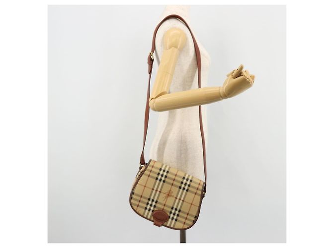 Borsa a Spalla Burberrys Nova Check in Pelle PVC Beige Oro Auth 176693 D'oro - vista 25