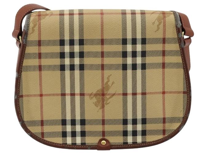 Borsa a Spalla Burberrys Nova Check in Pelle PVC Beige Oro Auth 176693 D'oro - vista 3
