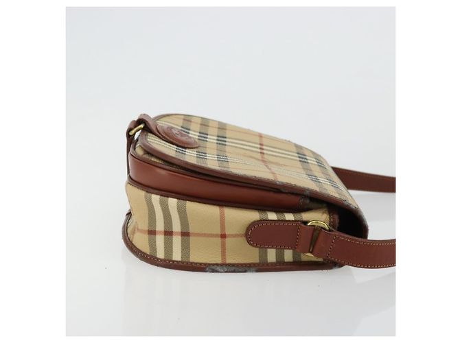 Borsa a Spalla Burberrys Nova Check in Pelle PVC Beige Oro Auth 176693 D'oro - vista 4