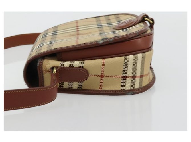 Borsa a Spalla Burberrys Nova Check in Pelle PVC Beige Oro Auth 176693 D'oro - vista 5