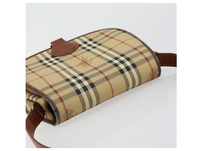 Borsa a Spalla Burberrys Nova Check in Pelle PVC Beige Oro Auth 176693 D'oro - vista 6