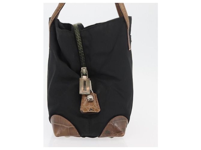Borsa Tote Prada in nylon nero argento Auth 176297 - vista 5