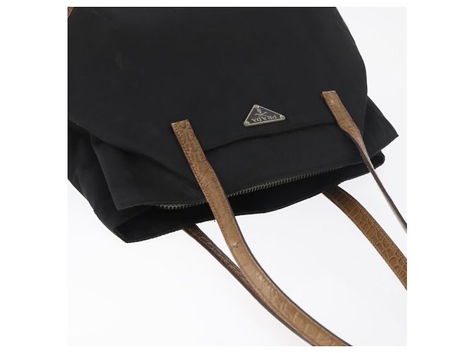 Borsa Tote Prada in nylon nero argento Auth 176297 - vista 6