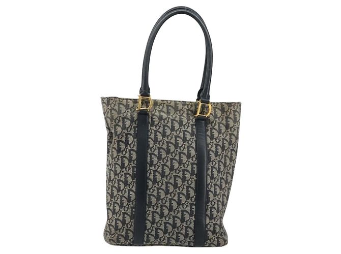 Sac fourre-tout en toile Trotter Christian Dior bleu marine et or Auth bs34597A Doré - vue 2