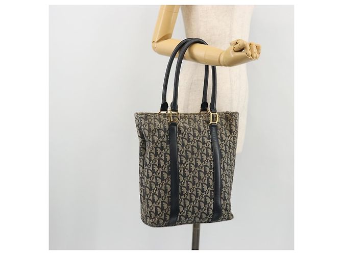 Sac fourre-tout en toile Trotter Christian Dior bleu marine et or Auth bs34597A Doré - vue 22