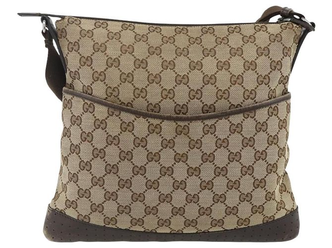 Borsa a Spalla GG Canvas Gucci Beige Argento 145857 Auth 177160 - vista 2