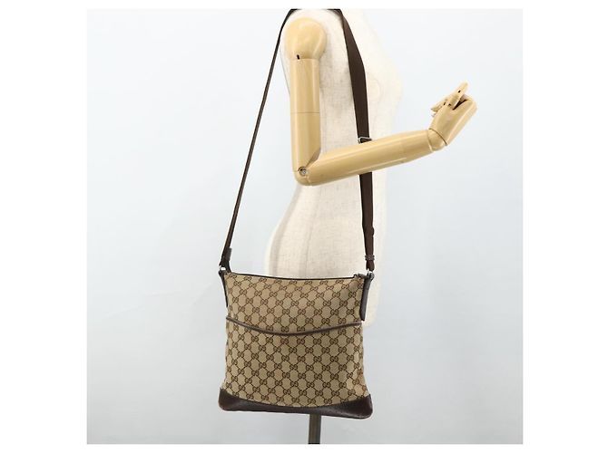 Borsa a Spalla GG Canvas Gucci Beige Argento 145857 Auth 177160 - vista 23