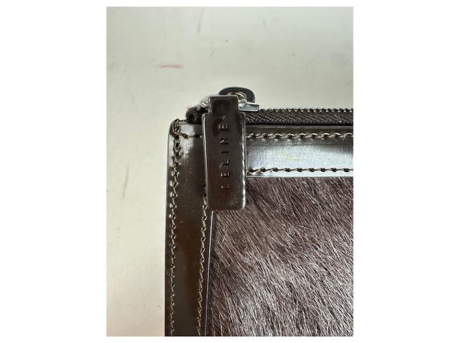 Edge Céline Vintage Celine Pony-Haar und Lackleder Reißverschlussbeutel Braun - Ansicht 3