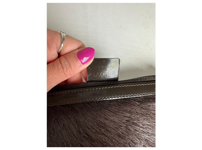 Edge Céline Vintage Celine Pony-Haar und Lackleder Reißverschlussbeutel Braun - Ansicht 7