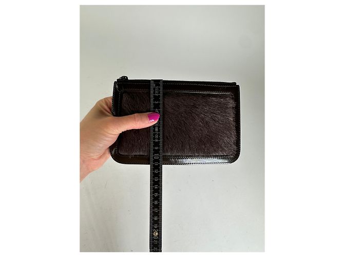 Edge Céline Vintage Celine Pony-Haar und Lackleder Reißverschlussbeutel Braun - Ansicht 9