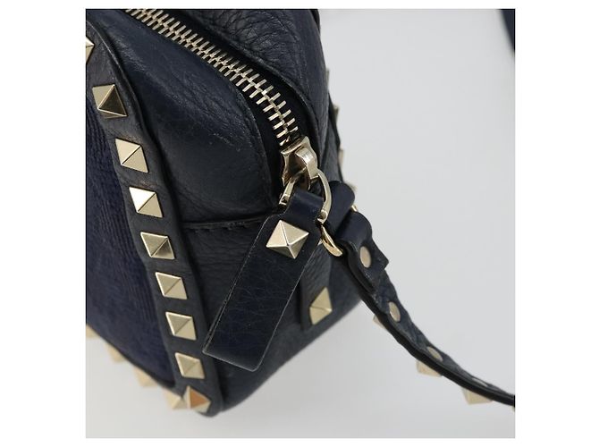 VALENTINO Borsa a Spalla Rock Studs in Pelle Blu Navy e Oro Auth BA12296A D'oro - vista 10