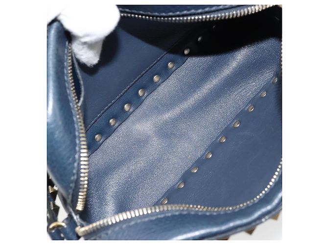 VALENTINO Borsa a Spalla Rock Studs in Pelle Blu Navy e Oro Auth BA12296A D'oro - vista 11