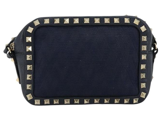 VALENTINO Borsa a Spalla Rock Studs in Pelle Blu Navy e Oro Auth BA12296A D'oro - vista 13