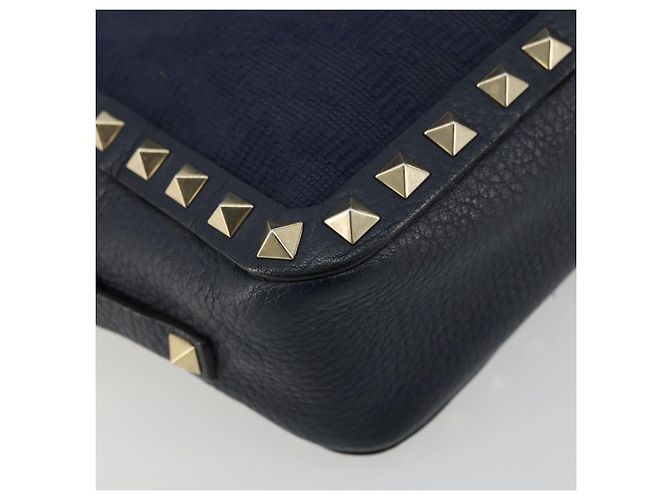 VALENTINO Borsa a Spalla Rock Studs in Pelle Blu Navy e Oro Auth BA12296A D'oro - vista 14