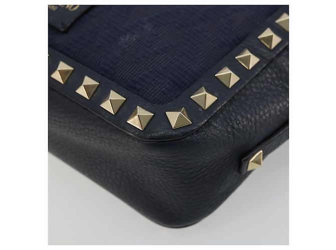VALENTINO Borsa a Spalla Rock Studs in Pelle Blu Navy e Oro Auth BA12296A D'oro - vista 15