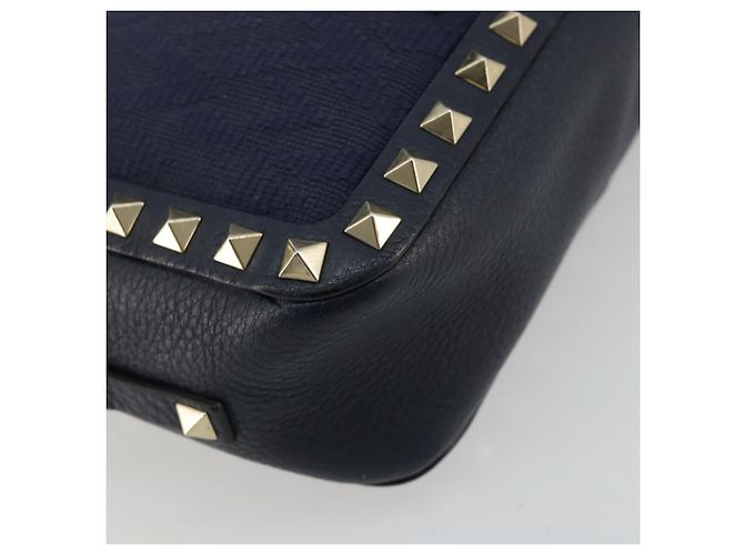 VALENTINO Borsa a Spalla Rock Studs in Pelle Blu Navy e Oro Auth BA12296A D'oro - vista 16
