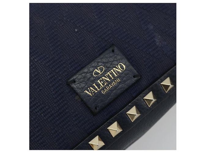 VALENTINO Borsa a Spalla Rock Studs in Pelle Blu Navy e Oro Auth BA12296A D'oro - vista 17