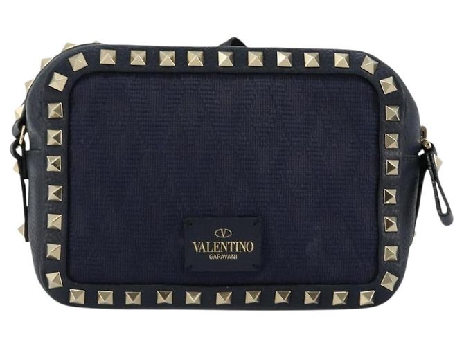 VALENTINO Borsa a Spalla Rock Studs in Pelle Blu Navy e Oro Auth BA12296A D'oro - vista 2