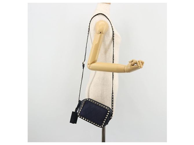 VALENTINO Borsa a Spalla Rock Studs in Pelle Blu Navy e Oro Auth BA12296A D'oro - vista 23