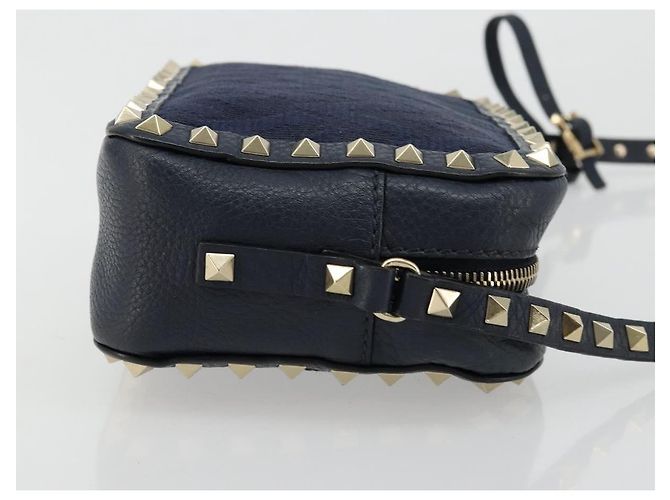 VALENTINO Borsa a Spalla Rock Studs in Pelle Blu Navy e Oro Auth BA12296A D'oro - vista 3