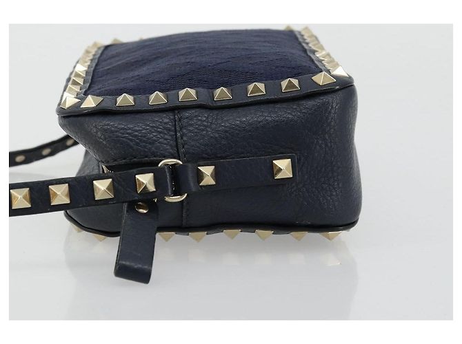VALENTINO Borsa a Spalla Rock Studs in Pelle Blu Navy e Oro Auth BA12296A D'oro - vista 4