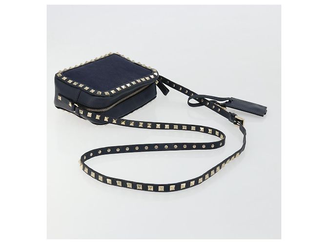 VALENTINO Borsa a Spalla Rock Studs in Pelle Blu Navy e Oro Auth BA12296A D'oro - vista 7