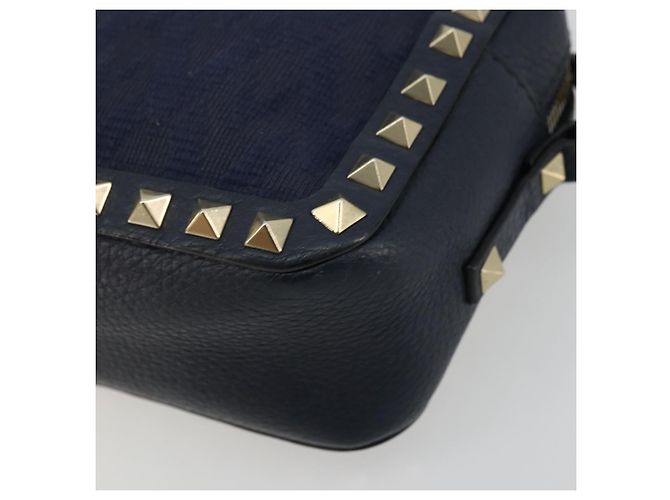 VALENTINO Borsa a Spalla Rock Studs in Pelle Blu Navy e Oro Auth BA12296A D'oro - vista 9