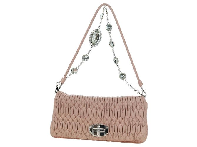 Borsa a Spalla Miu Miu Matelassé in Pelle 2 in 1 Rosa Argento Auth 176382SAM - vista 2