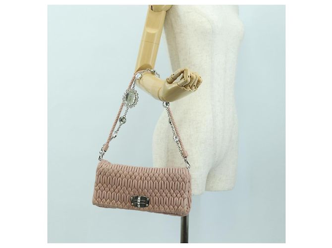 Borsa a Spalla Miu Miu Matelassé in Pelle 2 in 1 Rosa Argento Auth 176382SAM - vista 28