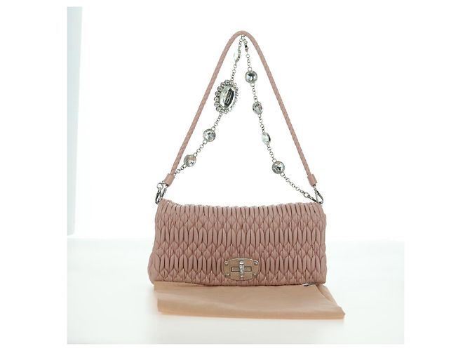Borsa a Spalla Miu Miu Matelassé in Pelle 2 in 1 Rosa Argento Auth 176382SAM - vista 29