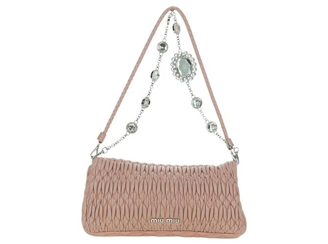 Borsa a Spalla Miu Miu Matelassé in Pelle 2 in 1 Rosa Argento Auth 176382SAM - vista 3