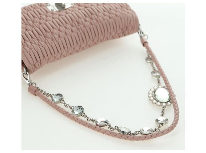 Borsa a Spalla Miu Miu Matelassé in Pelle 2 in 1 Rosa Argento Auth 176382SAM - vista 7