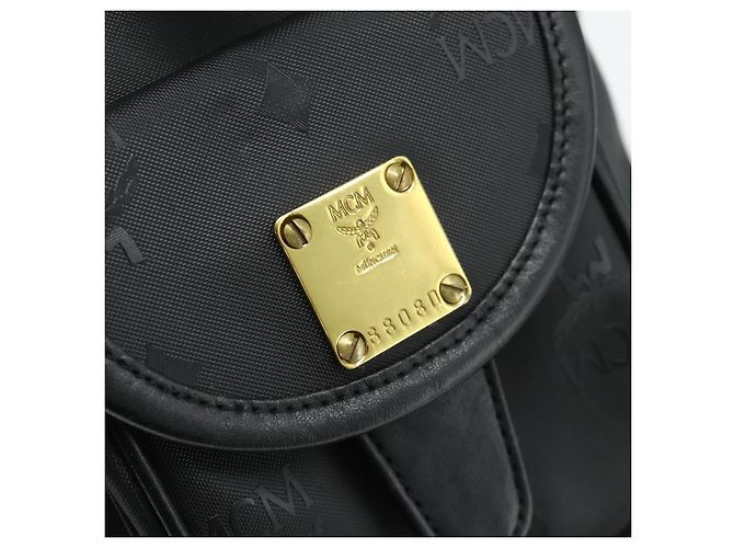 MCM Vicetos Logogram Zaino PVC Nero Oro Auth bs34507 D'oro - vista 15