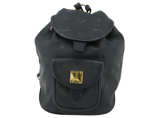 MCM Vicetos Logogram Zaino PVC Nero Oro Auth bs34507 D'oro - vista 2