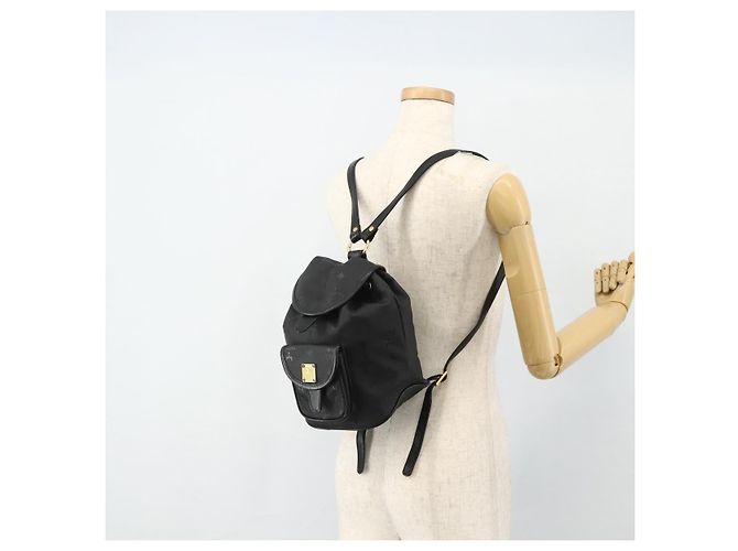 MCM Vicetos Logogram Zaino PVC Nero Oro Auth bs34507 D'oro - vista 23