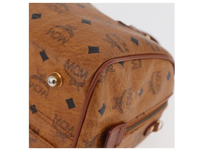 MCM Vicetos Logogram Borsa a Mano PVC Pelle Marrone Oro Auth 175062 D'oro - vista 11