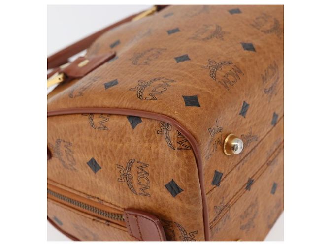 MCM Vicetos Logogram Borsa a Mano PVC Pelle Marrone Oro Auth 175062 D'oro - vista 12